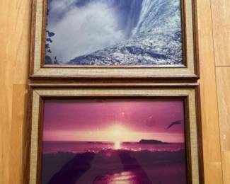 Vintage Framed Scenic Photos - Waterfall & Sunset