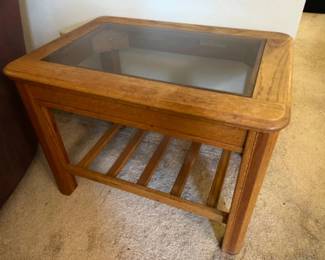 Vintage Oak & Smoked Glass Side Table