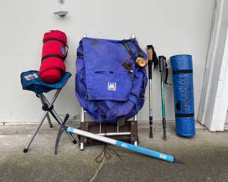 Trekking Gear - Poles, Vtg REI Ice Axe, Tripod Stool, & More