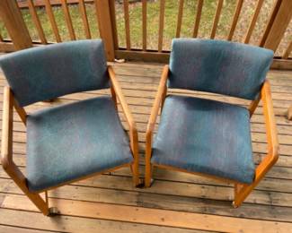 Retro 90s Oak Chairs with Tropical Fern Fabric