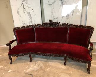 Victorian couch hand carved wood