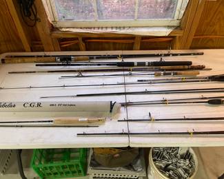 Bait casting fishing rods, many NOS 