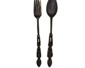 Lot 005  
Hand-Carved Ebony Oversized Salad Spoon & Fork