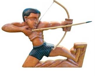 Lot 116  
Signed 1933 Carved W African Teakwood Bow Hunter