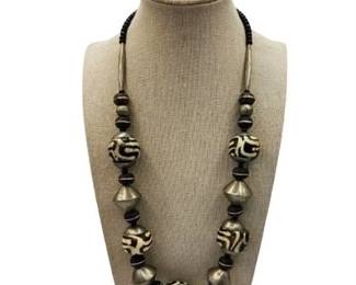 Lot 115  
Silver, Ebony & Bone Handmade Bead Necklace