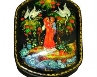 Lot 055   4 Bid(s)
Russian Hand Painted Lacquer Trinket Box by Gapina Palekh ''Alenushka''