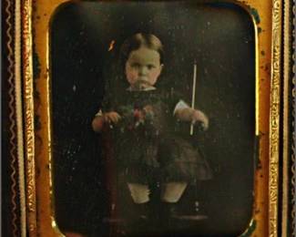 Lot 060   0 Bid(s)
Tint Daguerreotype Photo of Little Girl with pink Cheeks Red Flowers