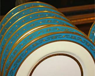 Lot 068   0 Bid(s)
12 Antique Minton Dinner Plates Turquoise Gilt Lily of the Valley