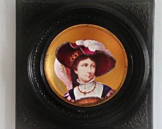 Lot 115   1 Bid(s)
Antique Hand Painted Porcelain Plate Portrait Barbola Wood Frame