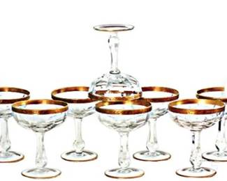 Lot 129   1 Bid(s)
Vintage Gold Rim Champagne Sherbet Tall Glasses Set of 8