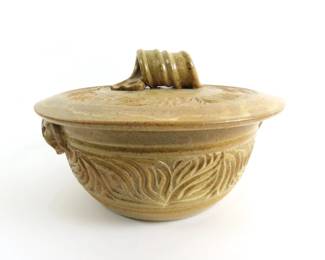 Signed Pottery Covered Dish - Signed Guquay