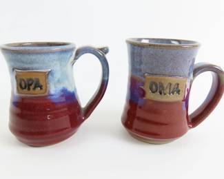 Lot of 2 Alewine Pottery "Opa" and "Oma" Mugs