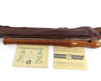 Vintage Wooden Soppan Recorder in Case with Songbooks