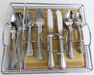 45 Pieces of "Lauren" by Hampton Stainless Flatware in Carrier / Tray