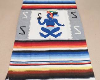 Large Vintage Hand Woven Aztec Blanket
