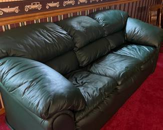 MSU Green Leather Sofa