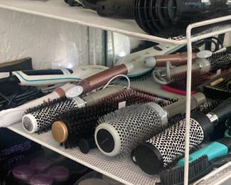 Hair dryer, brushes, and rollers