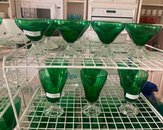 Fostoria Colonial Dame forest green glassware