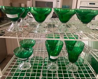 Fostoria Colonial Dame forest green glassware