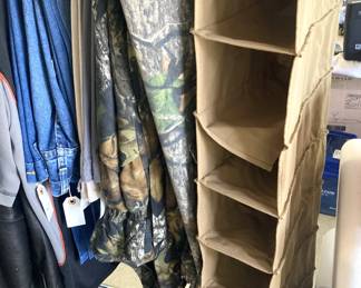 Jeans and camo clothes; shoe organizer