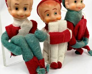 Vintage mid century Christmas Hugging knees Elves Pixies tree ornaments made in Japan 