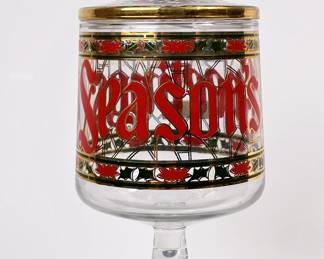 Mid Century glass Christmas Candy Jar decorated by Culver 