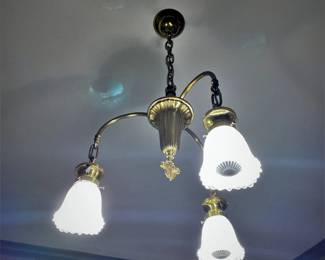 Antique Edwardian era brass ceiling light fixture 