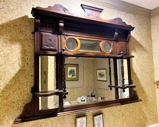 Antique server mirrored top which has been used for a bathroom mirror