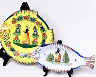 French Quimper fish plates,  the largest being in Soleil Yellow 