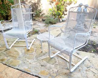 Vintage metal mesh patio chairs 
