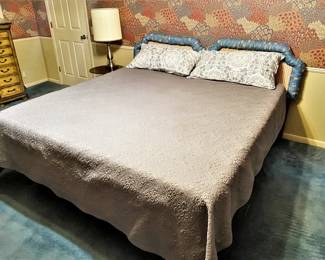 Tempur-Pedic king size bed bedframe with custom upholstered headboard 