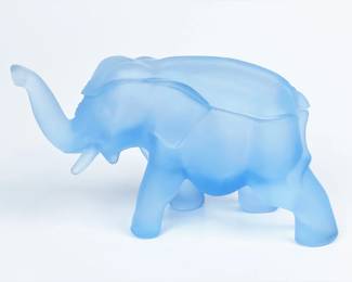 Vintage blue satin glass elephant trinket jar