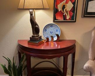 Henredon Chinese Red Lacquered demilune  table

 