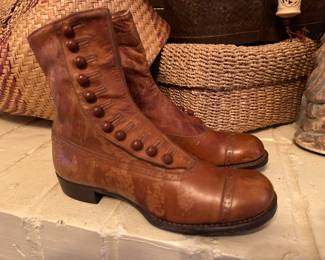 Antique leather Buster Brown button up shoes 