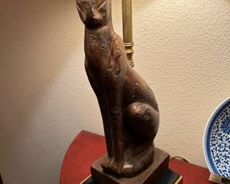 Lamp Cat sculpture figure brought back from a trip to Egypt in the 1970s and converted into a table lamp