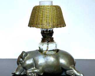 Vintage Pewter Pig Oil Lamp by Petites Choses for Morton's Steakhouse........To register in order to place bids go to www.capitolsalesservices.hibid.com 