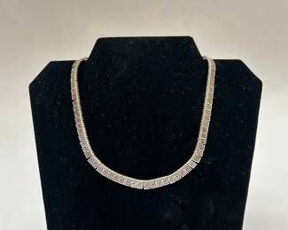 Silver necklace with Greek Key motif which has matching earrings