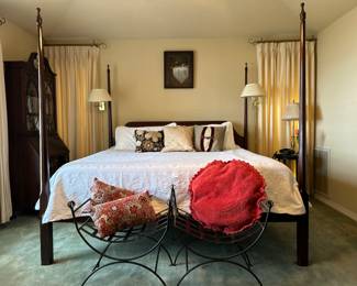 King size four poster bed by Harden Furniture of McConnellsville, NY .  Harden furniture is known for its quality and being one of the longest family owned furniture maker in America from 1844 to its closing in 2018.   