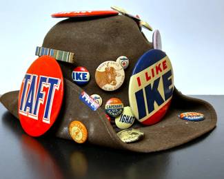 Vintage hat with vintage political button pins