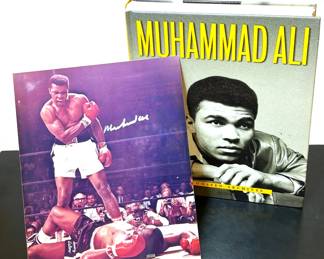 Muhammad Ali autographed photo and book, Muhammad Ali by William Strathmore