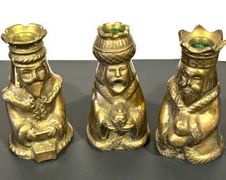 Vintage solid brass Three Kings candleholders 