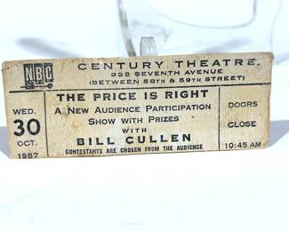 Vintage ticket for TV game show The Price is Right in 1957 at NBC Century Theater.  