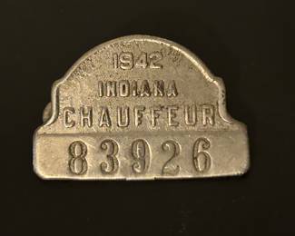 Old Chauffeur Indiana driver id badge from 1942