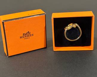 Hermes   Atame gold color scarf ring with the original box