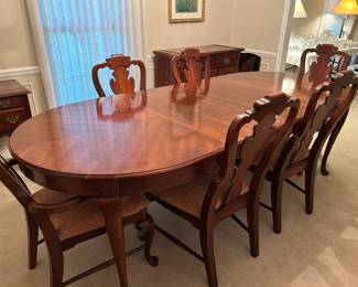 	#1	Bassett dining room table with 6 chairs & 2 leaves 60-96x42x29 with pads	 $275.00 				