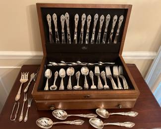 	#6	 Sterling  flatware 1932 by Towle Silver King Richard  Service for 12 + serving pcs.  82 piece set with chest	 $2,500.00 				