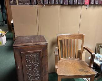 Record cabinet and Wooden chair