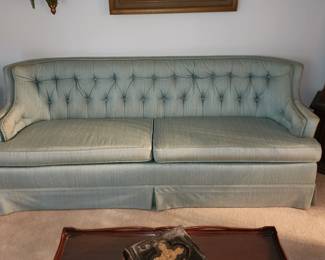 Midcentury Light Blue Satin Couch - Great Shape