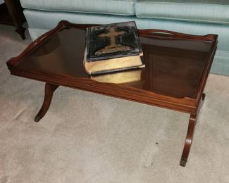 Antique Mahogany Coffee Table - Large Old Bible