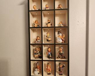 Wooden Wall Shelf with 18 Hummel Christmas Hanging Ornaments - We have 3 of these.